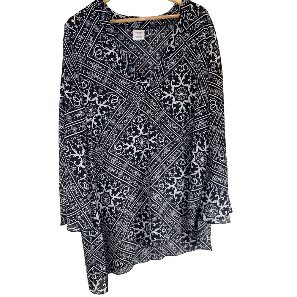 Asymmetrical sheer Beach boho cover up top XL‎ Medallion Swim layer airy Womens